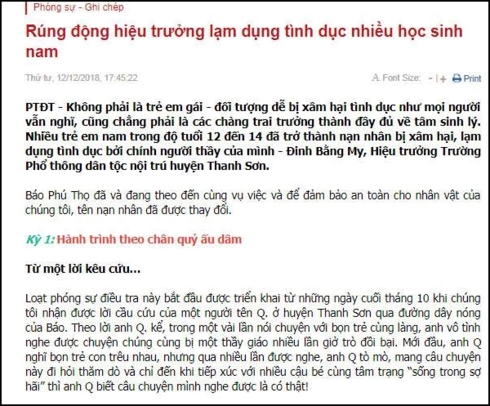 An ninh - Hình sự - Công an Phú Thọ vào cuộc xác minh vụ hiệu trưởng lạm dụng tình dục hàng chục nam sinh