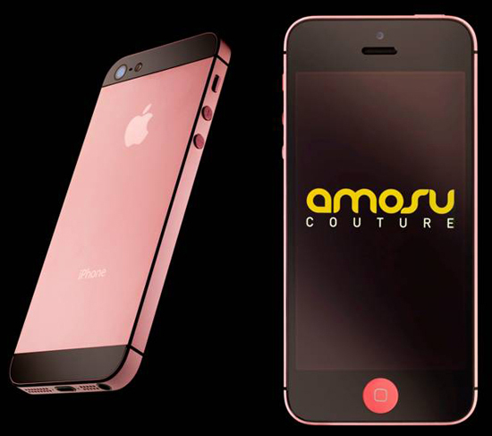 2.	iPhone 5 Pink Valentine
Đây là phiên bản đặc biệt được tung ra trong ngày Valentine 2013 và được chế tác bởi Amosu Couture. Điều đặc biệt là nó có lớp vỏ kim loại màu hồng đặc biệt, tạo nên sức quyến rũ khó cưỡng. Giá của nó khiêm tốn hơn, chỉ 2.350 USD (gần 55 triệu đồng).
