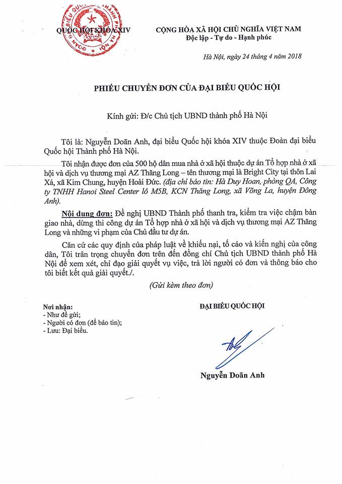NƠXH Bright City “kêu cứu”: Đề nghị Chủ tịch UBND TP.Hà Nội xem xét, chỉ đạo giải quyết dứt điểm (Hình 2).