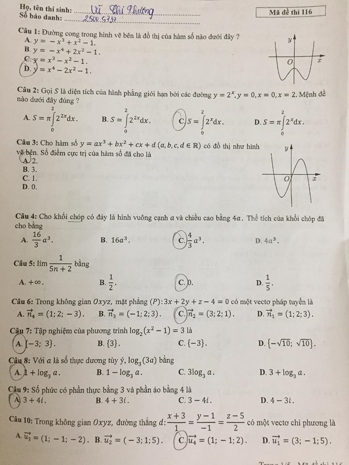 Đề thi, đáp án môn Toán mã đề 116 THPT Quốc gia 2018 chuẩn nhất