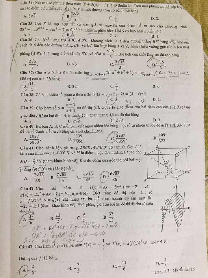 Đề thi, đáp án môn Toán mã đề 116 THPT Quốc gia 2018 chuẩn nhất (Hình 4).