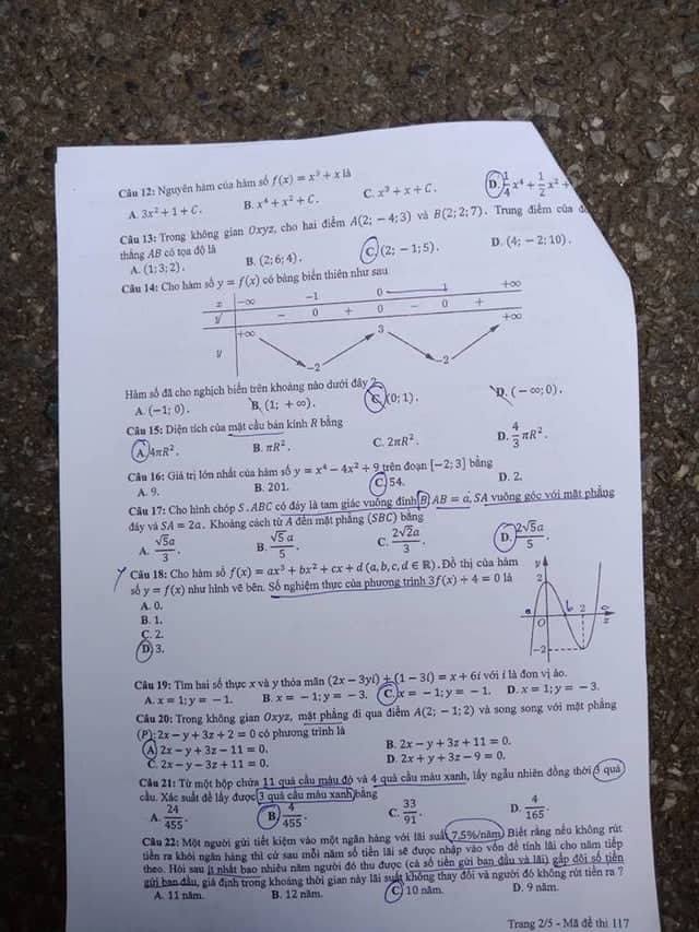 Đề thi, đáp án môn Toán mã đề  117 THPT Quốc gia 2018  chuẩn nhất (Hình 2).