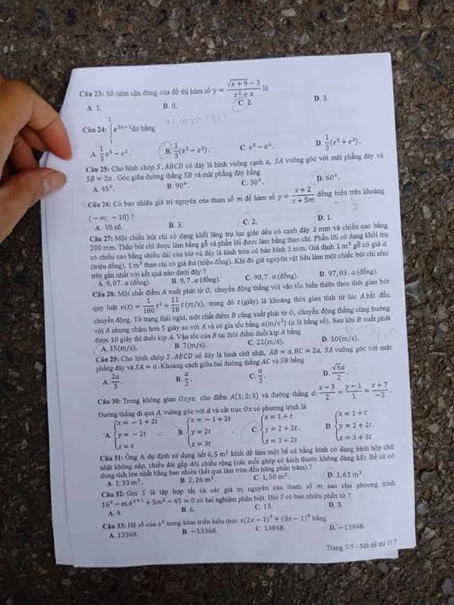 Đề thi, đáp án môn Toán mã đề  117 THPT Quốc gia 2018  chuẩn nhất (Hình 3).
