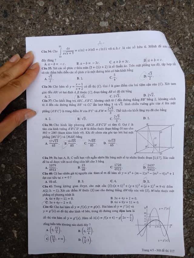 Đề thi, đáp án môn Toán mã đề  117 THPT Quốc gia 2018  chuẩn nhất (Hình 4).