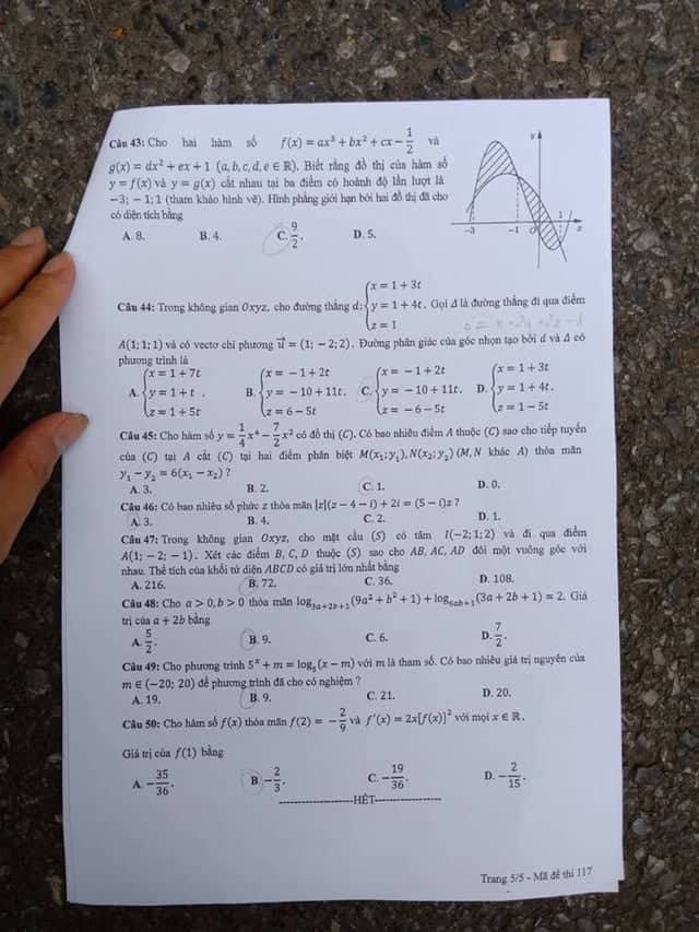 Đề thi, đáp án môn Toán mã đề  117 THPT Quốc gia 2018  chuẩn nhất (Hình 5).