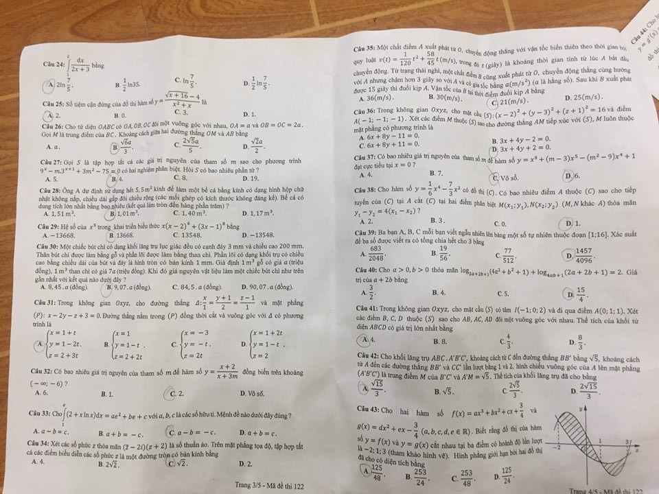 Đề thi, đáp án môn Toán mã đề 122 THPT Quốc gia 2018 chuẩn nhất (Hình 2).