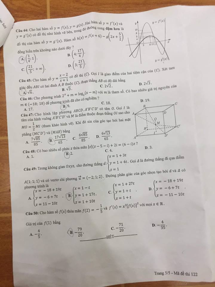 Đề thi, đáp án môn Toán mã đề 122 THPT Quốc gia 2018 chuẩn nhất (Hình 3).