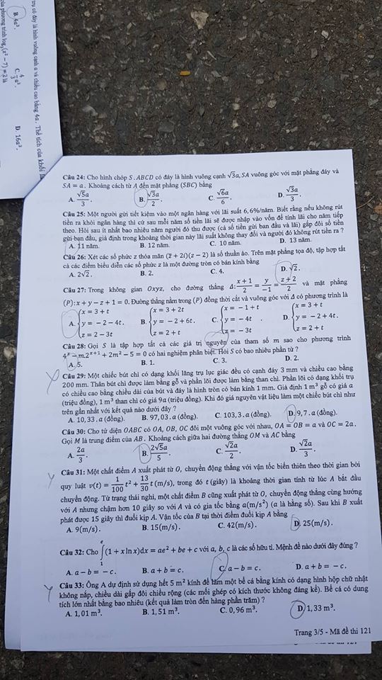 Đề thi, đáp án môn Toán mã đề 121 THPT Quốc gia 2018 chuẩn nhất (Hình 3).