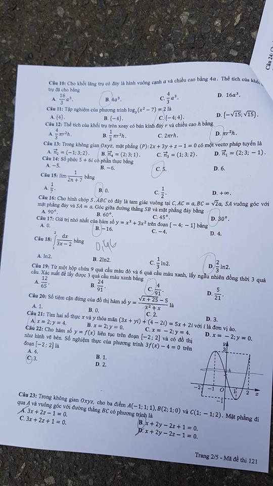 Đề thi, đáp án môn Toán mã đề 121 THPT Quốc gia 2018 chuẩn nhất (Hình 2).