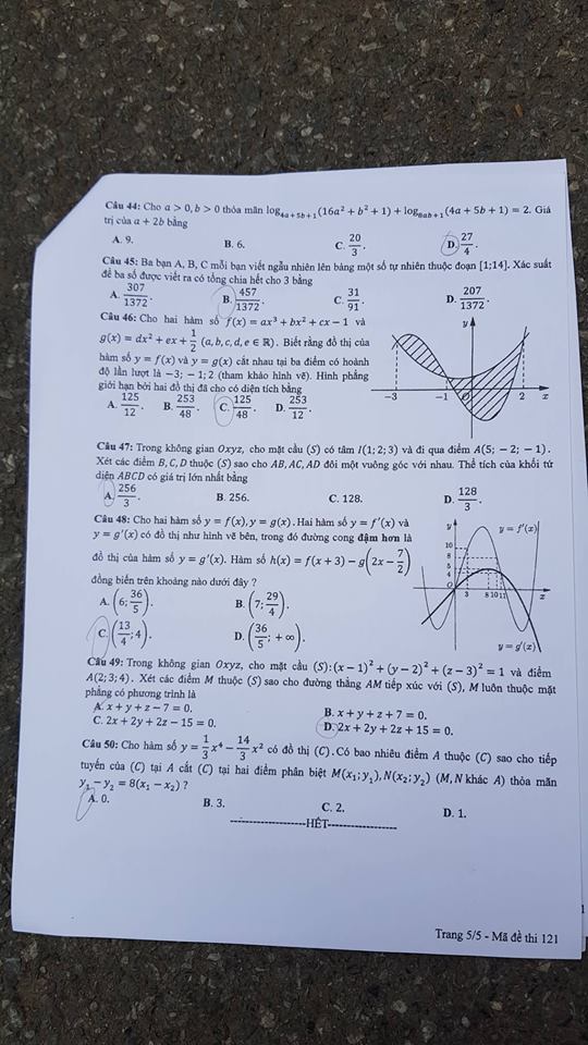 Đề thi, đáp án môn Toán mã đề 121 THPT Quốc gia 2018 chuẩn nhất (Hình 5).