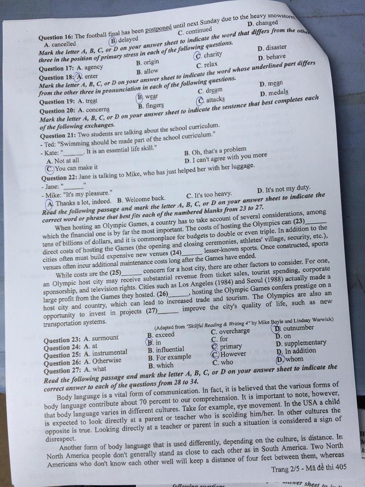 Đề thi, đáp án môn tiếng Anh mã đề 405 THPT Quốc gia 2018 chuẩn nhất (Hình 2).