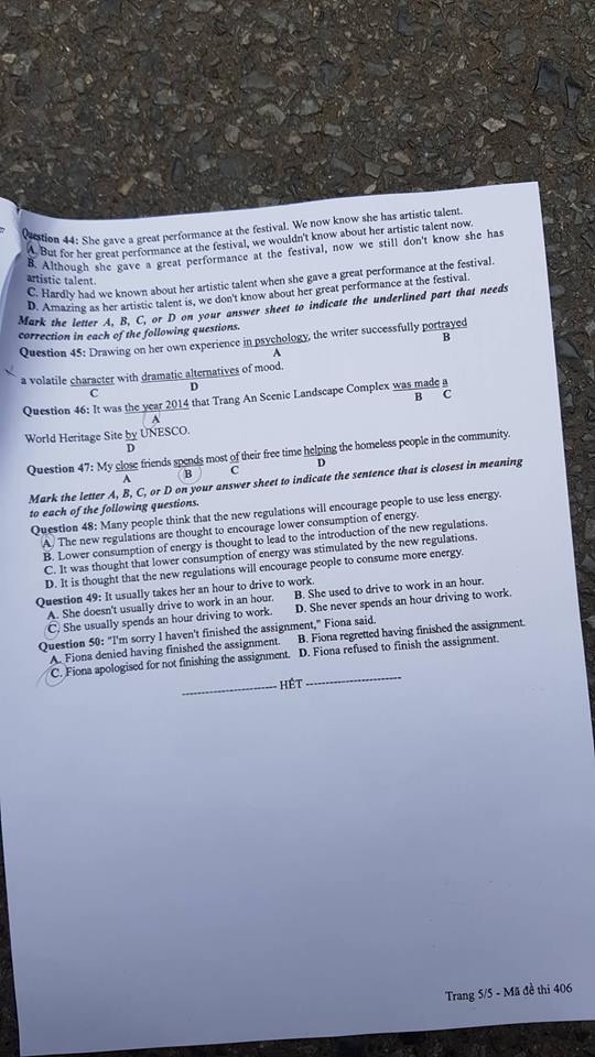 Đề thi, đáp án môn tiếng Anh mã đề 406 THPT Quốc gia 2018 chuẩn nhất (Hình 5).