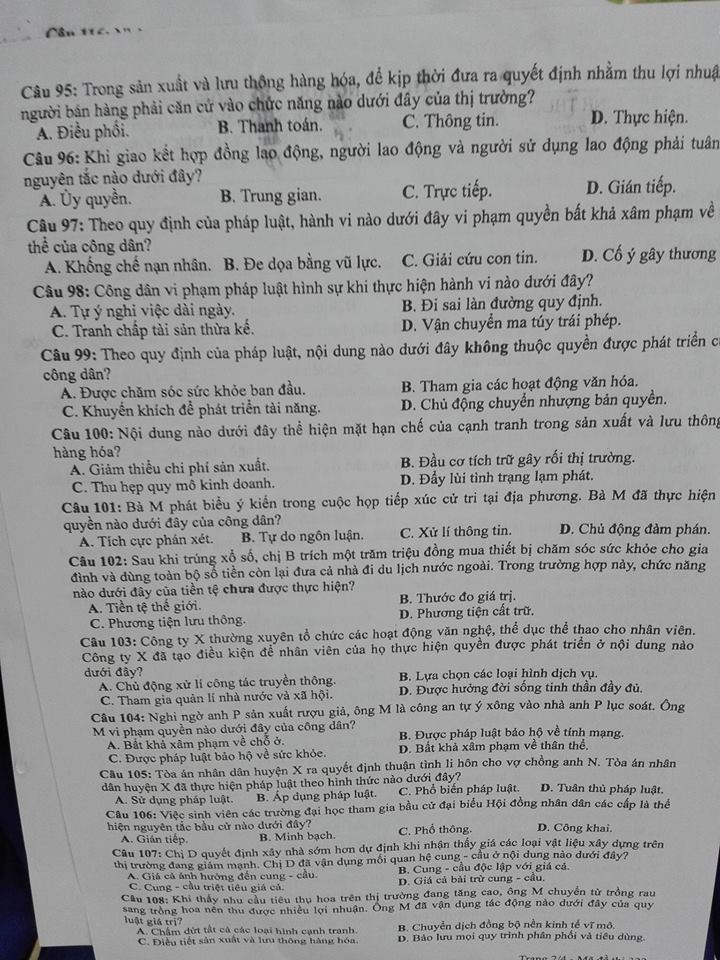 Đề thi, đáp án môn Giáo dục công dân mã đề 322 THPT Quốc gia 2018 chuẩn nhất (Hình 2).