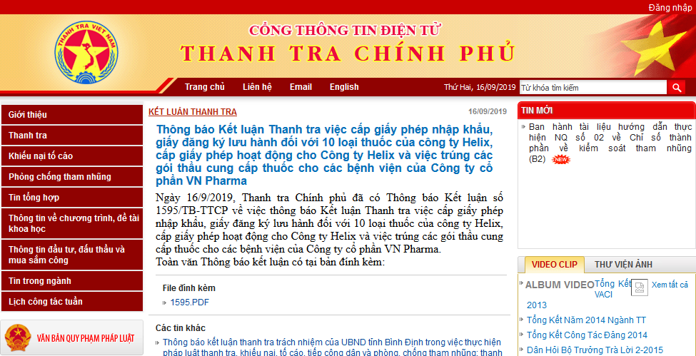 Tin nhanh - Vụ VN Pharma: Chuyển kết luận thanh tra sang Ủy ban Kiểm tra Trung ương