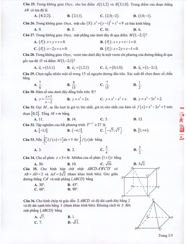 Giáo dục - Đáp án đề thi môn Toán tốt nghiệp THPT 2021 chuẩn nhất mã đề 112 (Hình 9).