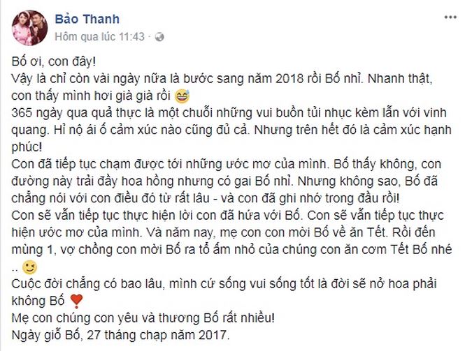 Ngôi sao - Xúc động bức tâm thư diễn viên Bảo Thanh gửi người bố đã khuất