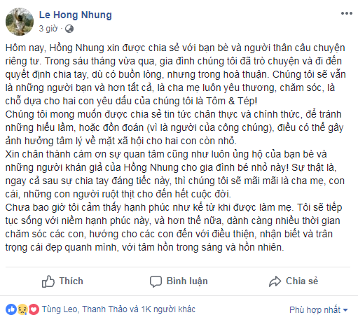 Hồng Nhung bất ngờ tuyên bố cuộc hôn nhân với chồng Tây tan vỡ