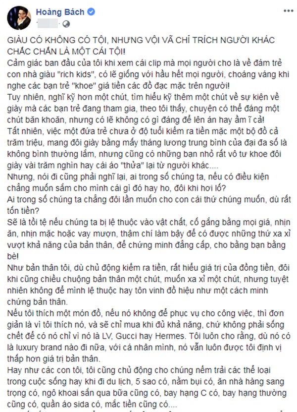 “Rich kids” khoe hàng hiệu gây tranh cãi trên mạng xã hội, sao Việt nói gì?