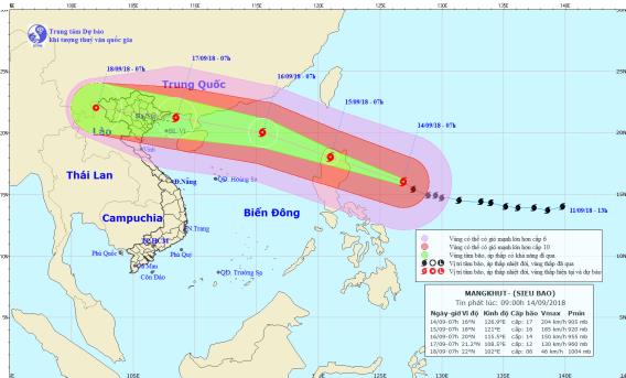 Tin nhanh - Siêu bão Mangkhut sẽ ảnh hưởng trực tiếp đến vịnh Bắc Bộ trong ngày 16-17/9