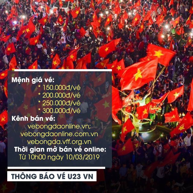 Thể thao - Giá vé xem U23 Việt Nam đá vòng loại châu Á 2020 cao nhất 300.000 đồng