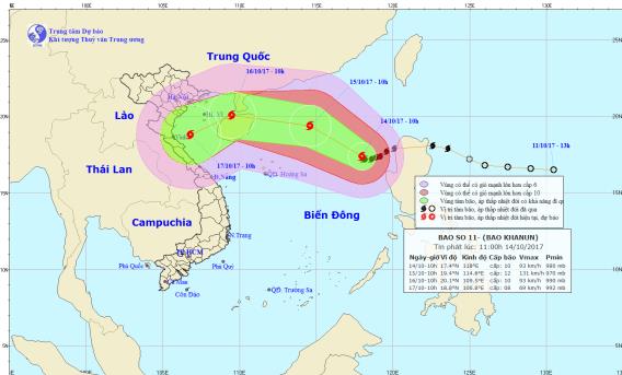 Xã hội - Đường đi của cơn bão số 11, sức gió có thể giật cấp 15 