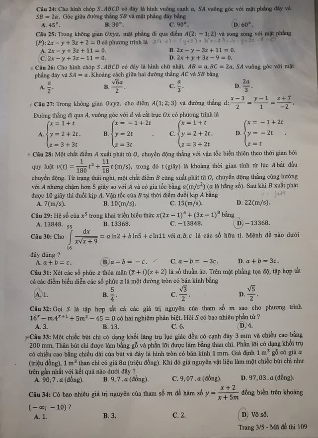 Đề thi, đáp án môn Toán mã đề 109 THPT Quốc gia 2018 chuẩn nhất (Hình 3).