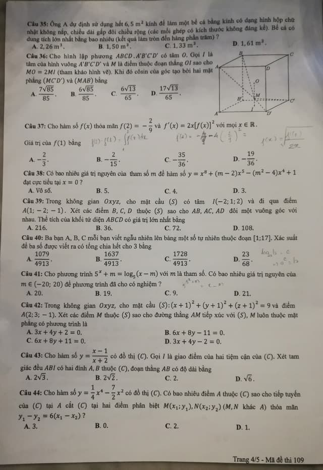 Đề thi, đáp án môn Toán mã đề 109 THPT Quốc gia 2018 chuẩn nhất (Hình 4).