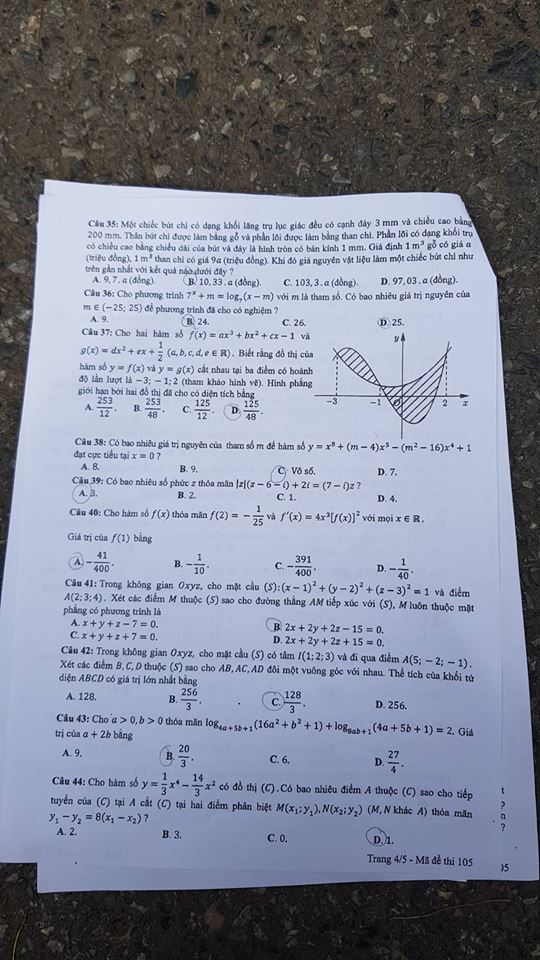 Đề thi, đáp án môn Toán mã đề 105 THPT Quốc gia 2018 chuẩn nhất (Hình 4).