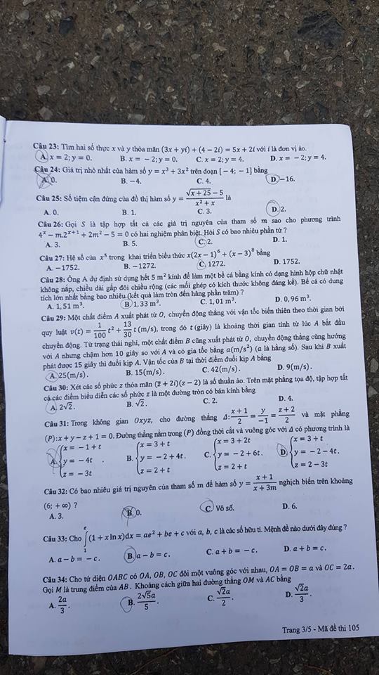 Đề thi, đáp án môn Toán mã đề 105 THPT Quốc gia 2018 chuẩn nhất (Hình 3).