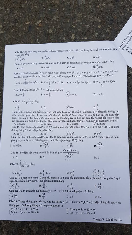 Đề thi, đáp án môn Toán mã đề 103 THPT Quốc gia 2018 chuẩn nhất (Hình 2).