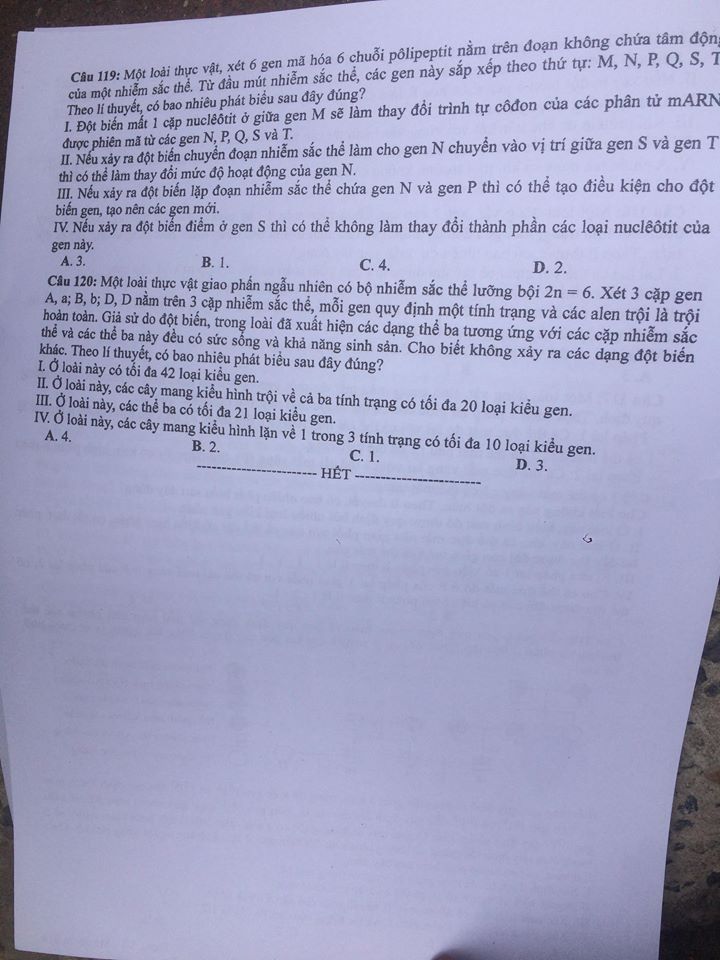 Đề thi, đáp án môn Sinh học mã đề 214  thi THPT Quốc gia 2018 chuẩn nhất (Hình 5).