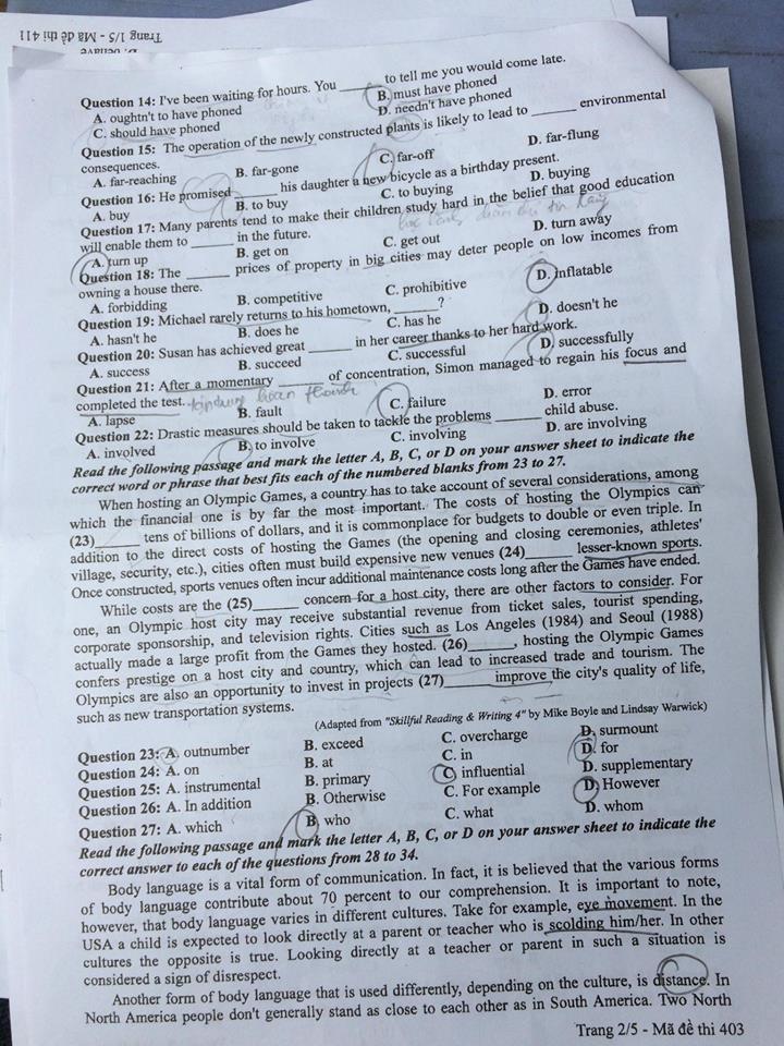 Đề thi, đáp án môn tiếng Anh mã đề 403 THPT Quốc gia 2018 chuẩn nhất (Hình 2).