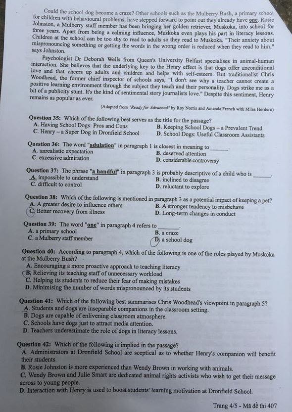Đề thi, đáp án môn tiếng Anh mã đề 407 THPT Quốc gia 2018 chuẩn nhất (Hình 4).