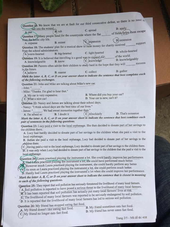 Đề thi, đáp án môn tiếng Anh mã đề 408 THPT Quốc gia 2018 chuẩn nhất (Hình 2).