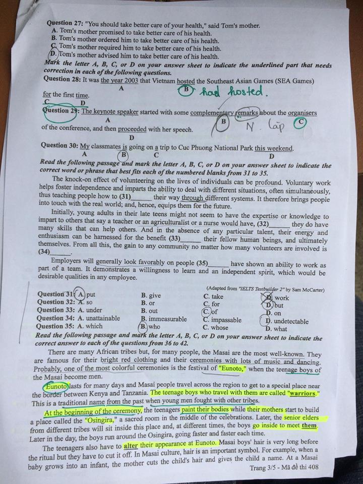 Đề thi, đáp án môn tiếng Anh mã đề 408 THPT Quốc gia 2018 chuẩn nhất (Hình 3).