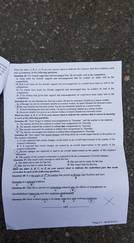 Đề thi, đáp án môn tiếng Anh mã đề 413 THPT Quốc gia 2018 chuẩn nhất (Hình 5).
