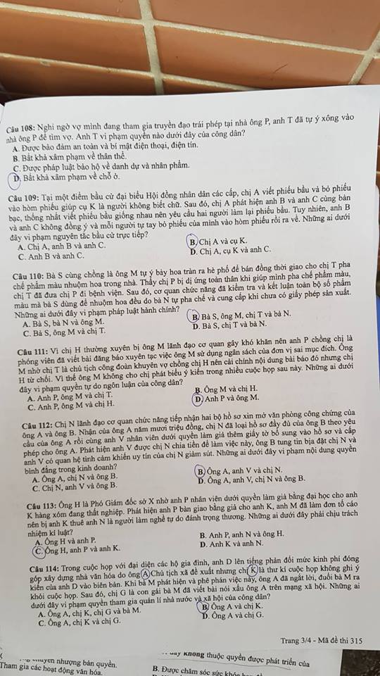 Đề thi, đáp án môn Giáo dục công dân mã đề 315 THPT Quốc gia 2018 chuẩn nhất (Hình 3).