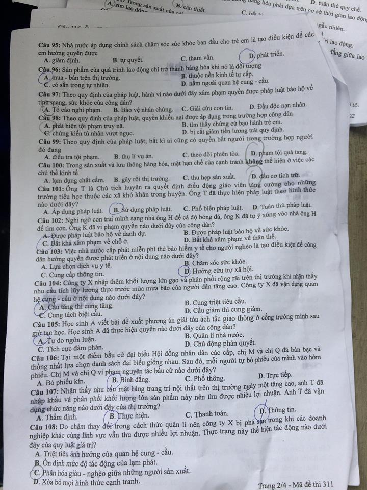 Đề thi, đáp án môn Giáo dục công dân mã đề 311 THPT Quốc gia 2018 chuẩn nhất (Hình 2).