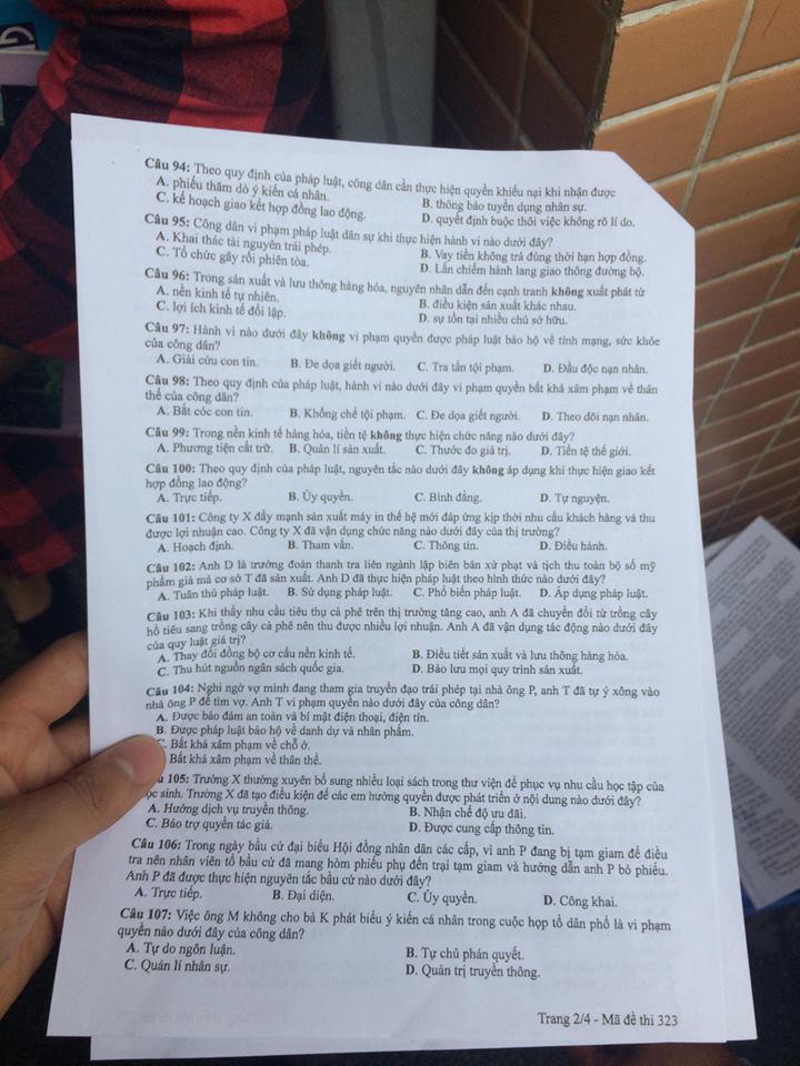 Đề thi, đáp án môn Giáo dục công dân mã đề 323 THPT Quốc gia 2018 chuẩn nhất (Hình 2).