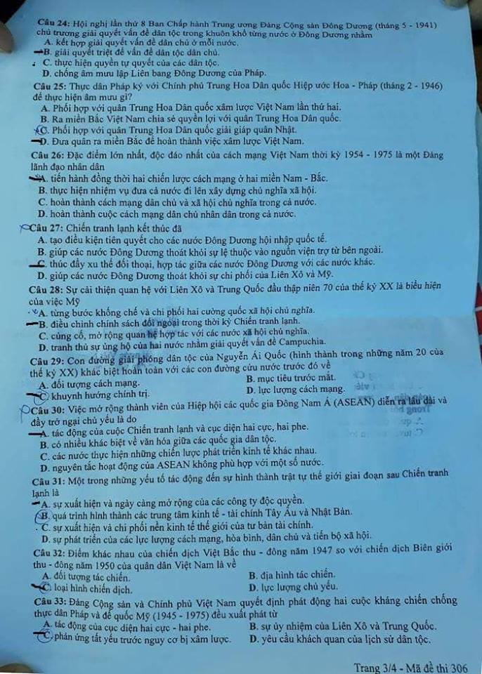 Đề thi, đáp án môn Lịch sử mã đề 306 thi THPT Quốc gia 2018 chuẩn nhất (Hình 4).