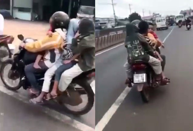 Mới- nóng - Clip: Người phụ nữ chạy xe máy 80km/h khi đang chở 4 em nhỏ