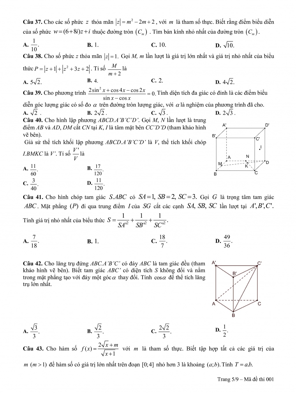 Đề thi thử THPT quốc gia 2018 môn Toán trường Kim Liên  (Hình 5).