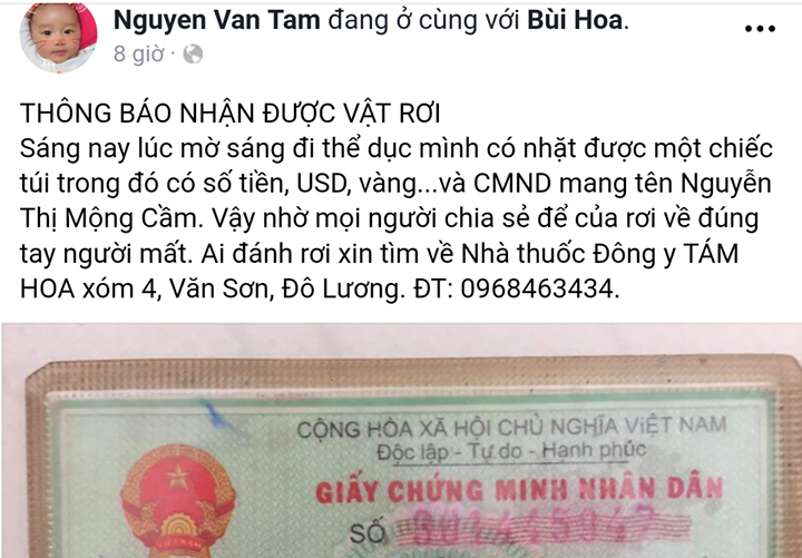 Tin nhanh - Bác sĩ nhặt được ví tiền đăng lên facebook tìm người đánh rơi