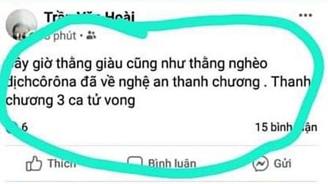 An ninh - Hình sự - Triệu tập, lập hồ sơ xử lý nam thanh niên đăng tin sai sự thật về Covid 19 ở Nghệ An (Hình 2).