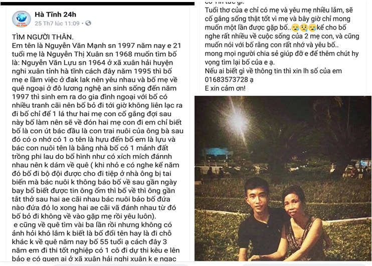 Gia đình - Chàng sinh viên tìm thấy cha 21 năm biệt tích sau gần 10 phút đăng lên facebook