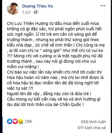 Giải trí - Lưu Thiên Hương bị Dương Triệu Vũ chỉ trích vì phát ngôn gây sốc (Hình 3).