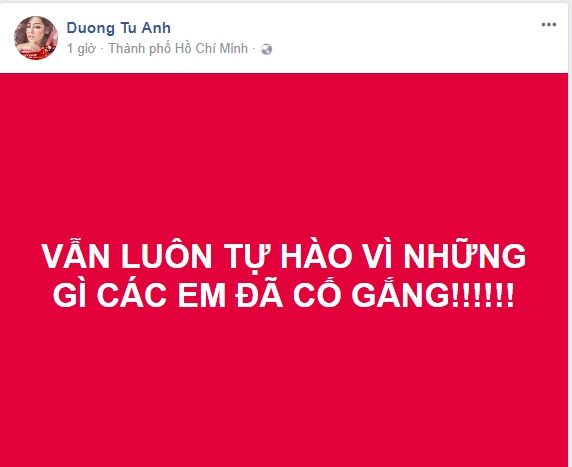 Á hậu Tú Anh tự hào trước màn chiến đấu trên cả tuyệt vời của U23 Việt Nam.