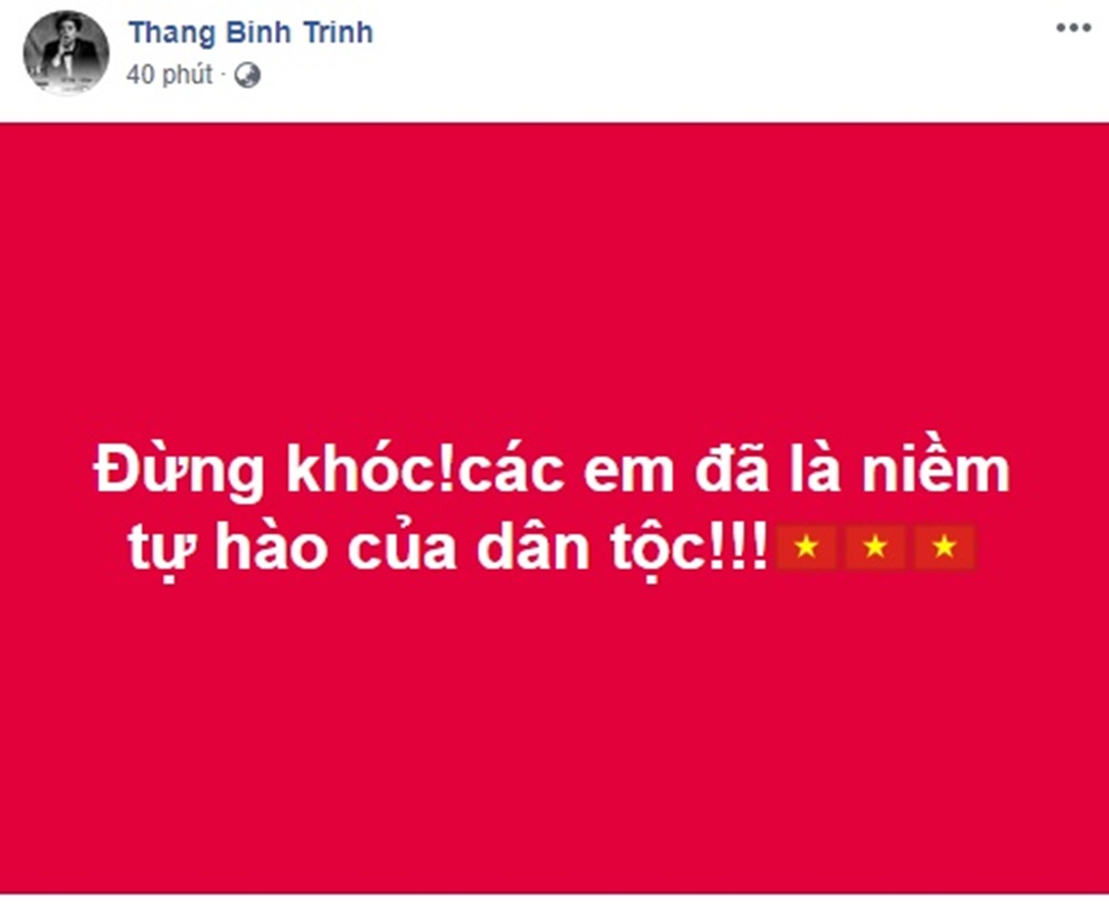 Ca sĩ Trịnh Thăng Bình tự hào với màn thi đấu hết mình của đội tuyển Olympic Việt Nam.