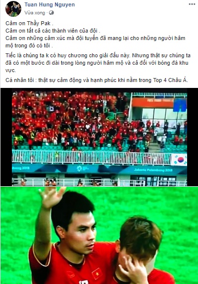 Ca sĩ Tuấn Hưng bày tỏ cảm xúc ngay sau khi trận đấu kết thúc: 