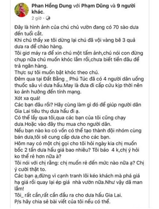 Tin nhanh - Công an làm việc với người phụ nữ tung tin thất thiệt bốn người dân tự tử vì không bán được dưa hấu ở Gia Lai